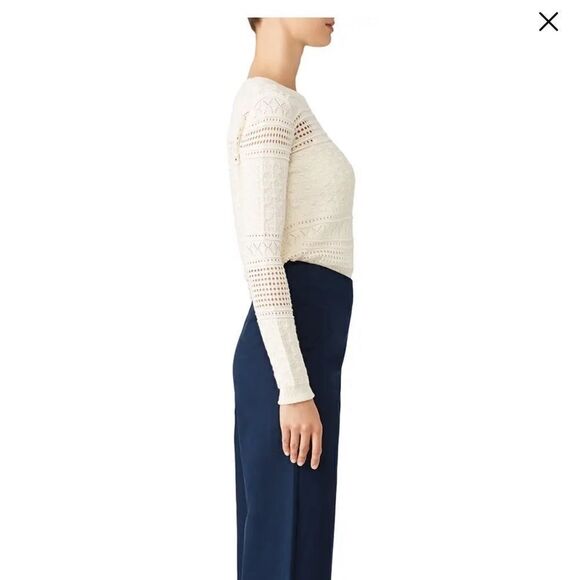 Derek Lam 10 Crosby Ivory Wool Blend Scalloped Neck Lightweight Sweater Sz S - Picture 12 of 13